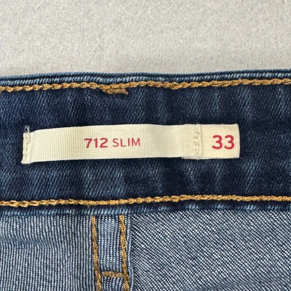 Levi's‎ Denim Shorts Womens 33 Dark Blue 712 Slim Raw Hem Cutoff Mid Rise